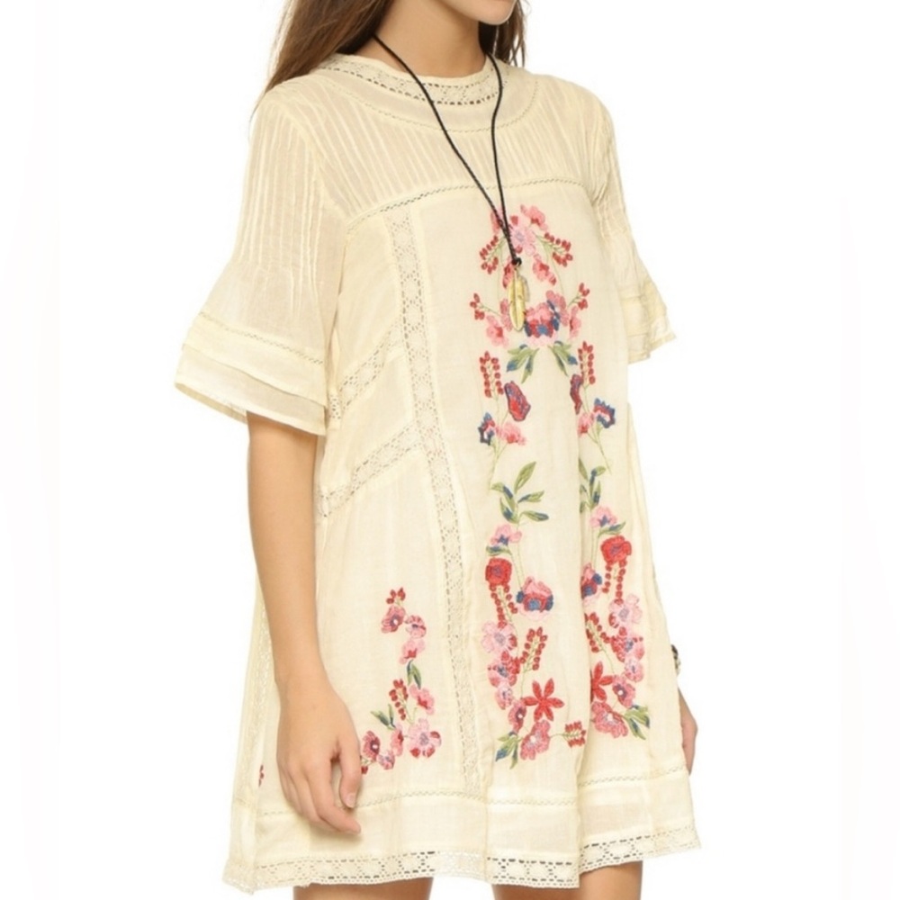 Free People Perfectly Victorian Dress Embroidered Boho Cream Medium